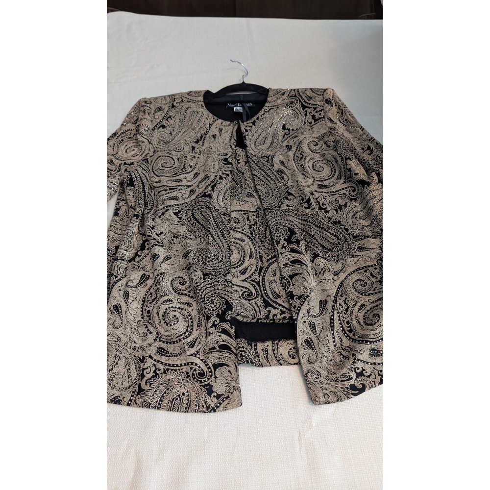 Women's Alex Evenings Gold/Black with Rhinestones 2 Piece Top with Jacket Size L